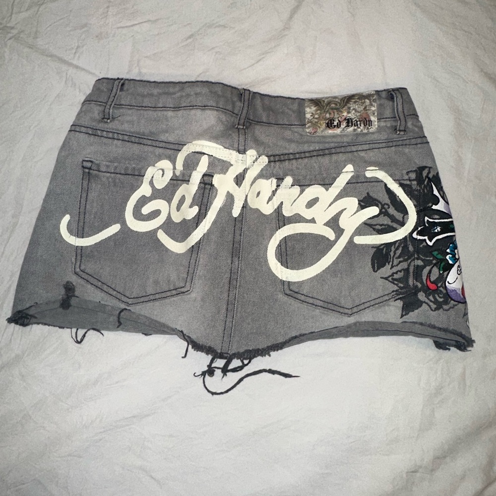 Ed Hardy Women's Jean Shorts in Gray with Graphic Design
